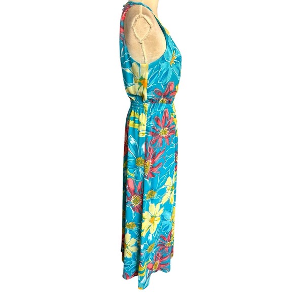 Nine West Halter Neck Maxi Dress Sz 6 Aqua Multi Floral Chiffon Sleeveless Lned - Picture 6 of 11